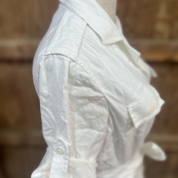 JONES WEAR DRESS Linen Blend Lined Short Sleeve Midi Dress With Belt Size 12P - Picture 6 of 16